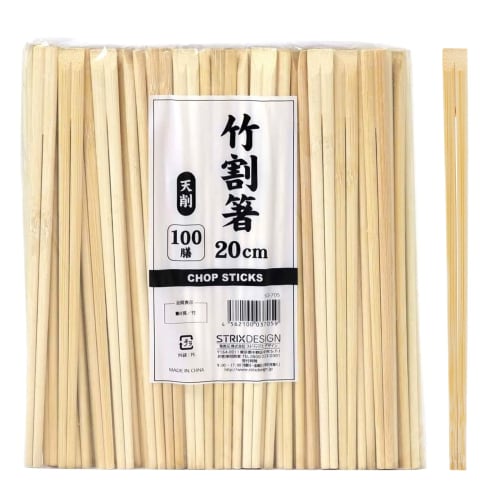 Strix Design Disposable Bamboo Chopsticks, Tensuke Pattern, 100 Pairs, 20cm, Commercial Use, Large Capacity, SD-705