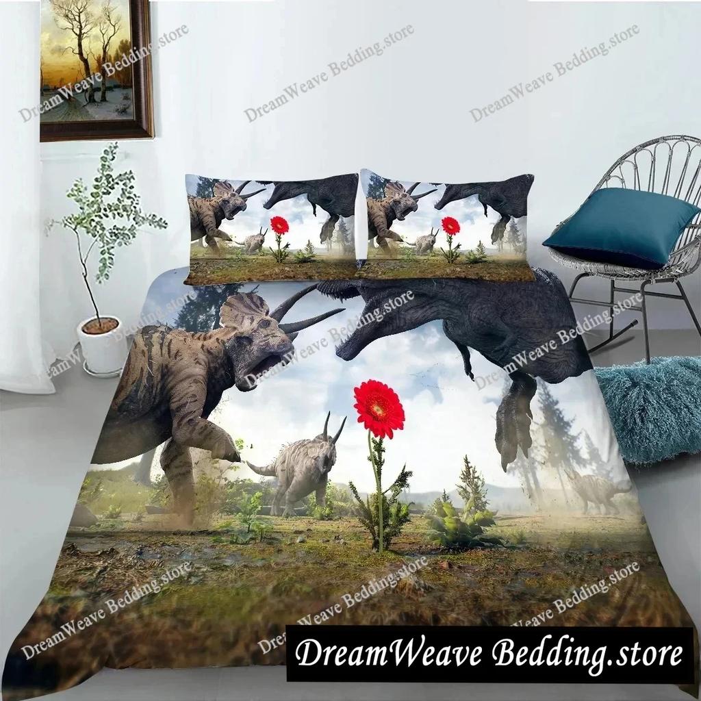 Copripiumino con dinosauro giurassico, Tyrannosaurus Rex, set di biancheria da letto con creature feroci e predatori, copripiumino in poliestere per letto matrimoniale queen size.