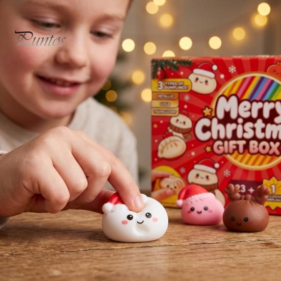 Christmas Traditions for Family Fun 2026 Dumplings Advent Calendar with 24 Mini Bun Squeeze Interactive Countdown Activity December Toys, Festive Box,