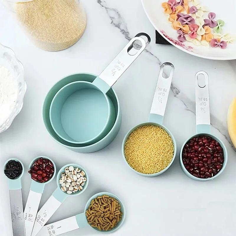 Hot 8Pcs/set Stainless Steel Measuring Cup and Spoon Set with Handle Accurate Scale Kitchen Tools for Baking Cooking Ingredients