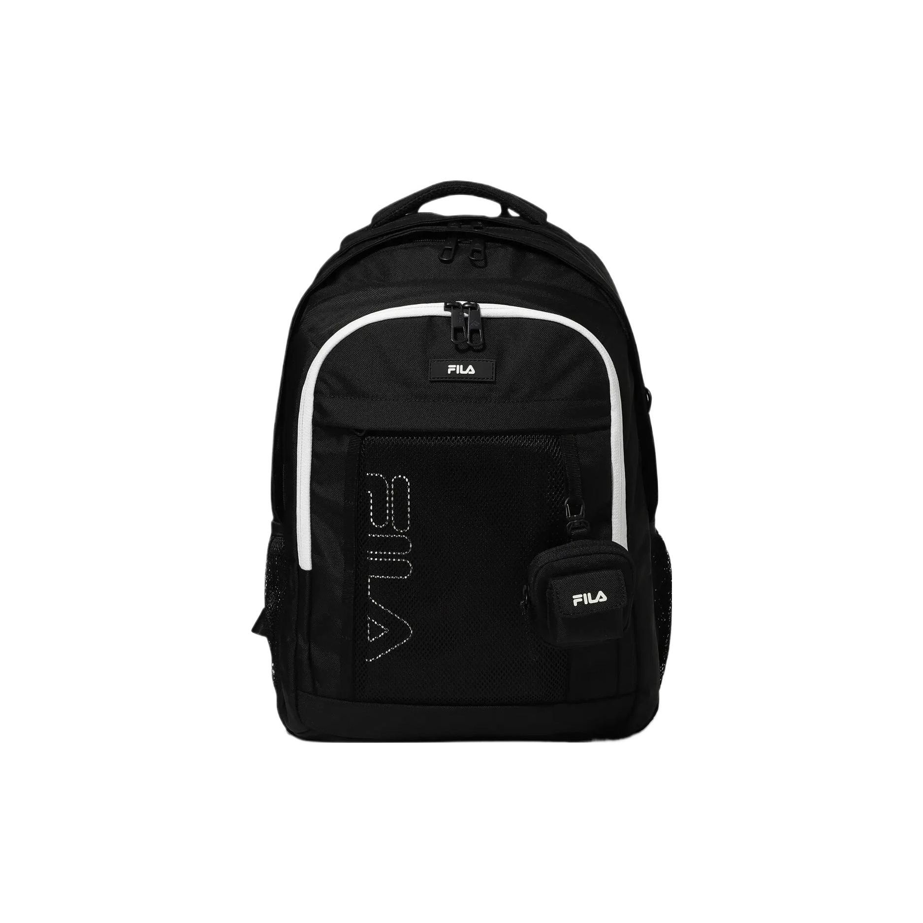 FILA Sports Casual Zipper Backpack Unisex Backpack Black FS3BPG1005XBLK Black