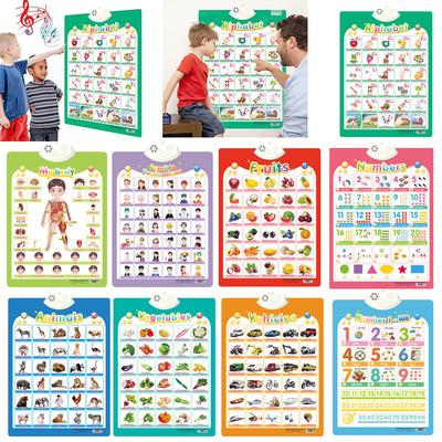 Non-Toxic 9Pcs/Set English Talking Poster Alphabet Numbers Fruits Animals Electronic Interactive Wall Chart For Kids Early Educational Toy
