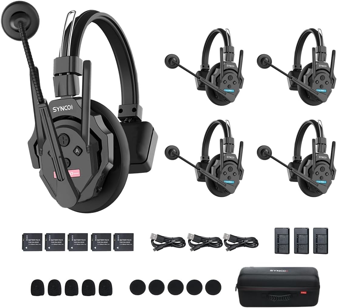 

SYNCO XTALK Wireless Intercom Headset Supports 5 People Signal Enhancement Wireless Communication Device 1640ft500m Suitable for Team Communication,