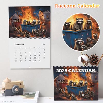 Calendário de incêndio de lixo de guaxinim, calendário de papel, calendário de parede, decoração para casa