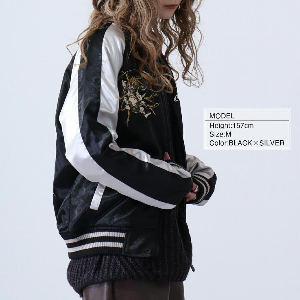 [Yoshida Yu] Sukajan Raijin Fujin Satin Casual Jacket Black M