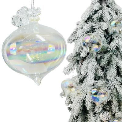 Glass Christmas Bauble with an Iridescent Gasoline Effect and Diamonds 12 Cm