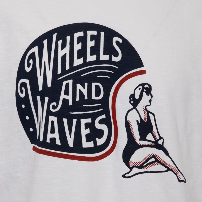 Men's Long-sleeved Cotton T-shirt Printed with Motorcycle Helmet WHEELS AND WAVES