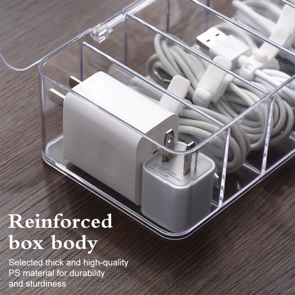 Transparent Plastic Data Cable Storage Box USB Cord Sorter Daily Office Supplies Sundries Small Desk Accessories Storage