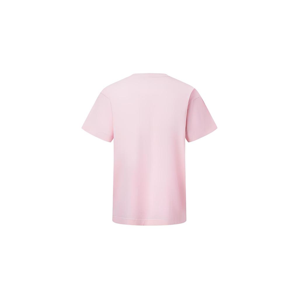 Li Ning T Shirts Unisex New Light Pink Crew Neck Moderate Straight Fit AHST365-1