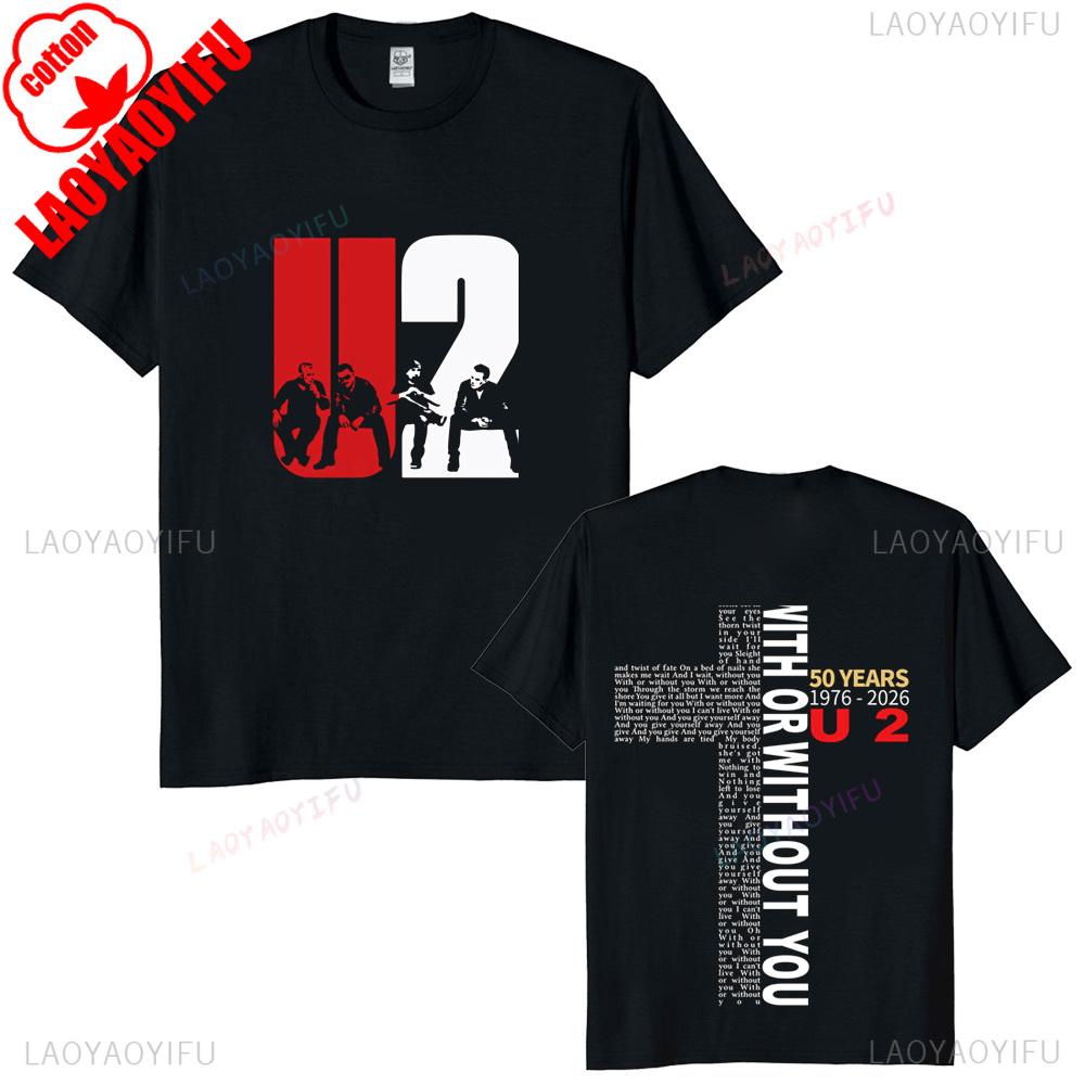 U2 Band 50th Anniversary 19762026 Tribute Signatures Graphic T Shirt Unisex Cotton Vintage Rock Casual Street Style Tee
