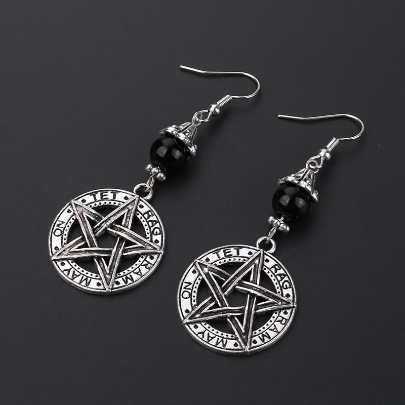 Gotisk mørk stil måne sol pentagram ørering okkult halvmåne wicca heks dingle øredobber for kvinner menn håndlagde gotiske smykker gave