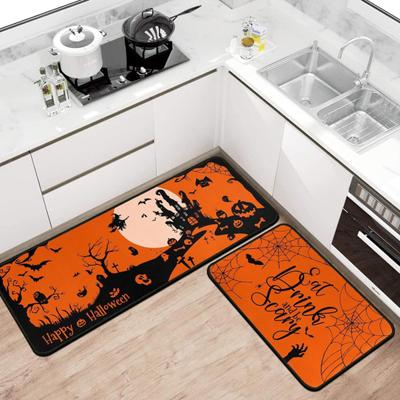 2 pezzi Halloween tappeto bagno tappetino pavimento super assorbente ad asciugatura rapida antiscivolo zucca fantasma stampa multiuso decorazione festa di Halloween cucina