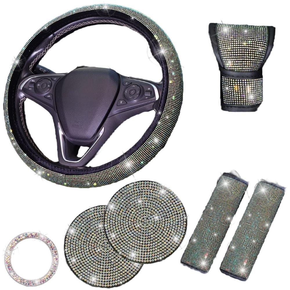 Rhinestone Bling Car Interior Accessories Set Steering Wheel Protective Case  Car Protection