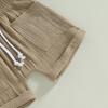 Baby Boys Summer 2-piece Outfits Solid Color Short Sleeve T-shirt with Breast Pocket and Casual Elastic Shorts Set
