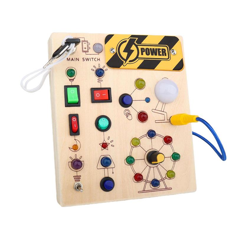 Montessori Speelgoed Houten Busy Board Schakelspeelgoed Met Knop LED Verlichting Sensorisch Reis Speelgoed Voor Peuters Kleuters Leren Activiteit