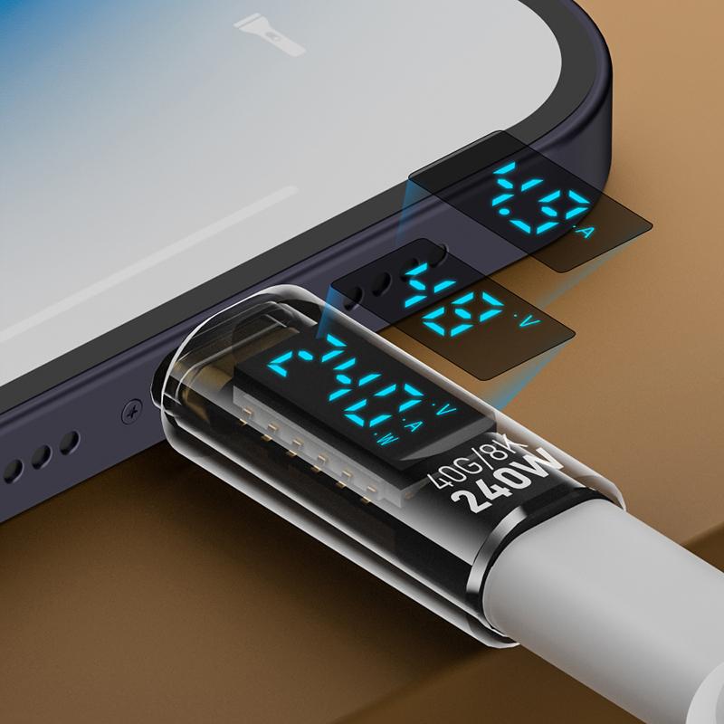 1Pc Digital Led Display Pd240W Usb4.0 40Gbps Type C To C Otg Adapter Converter 8K@60Hz 5A Fast Charging Cable For Laptop