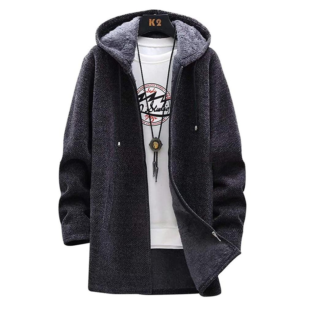 Men's Long Coat Jacket Outerwear Hooded Winter Hoodie Casual Cold