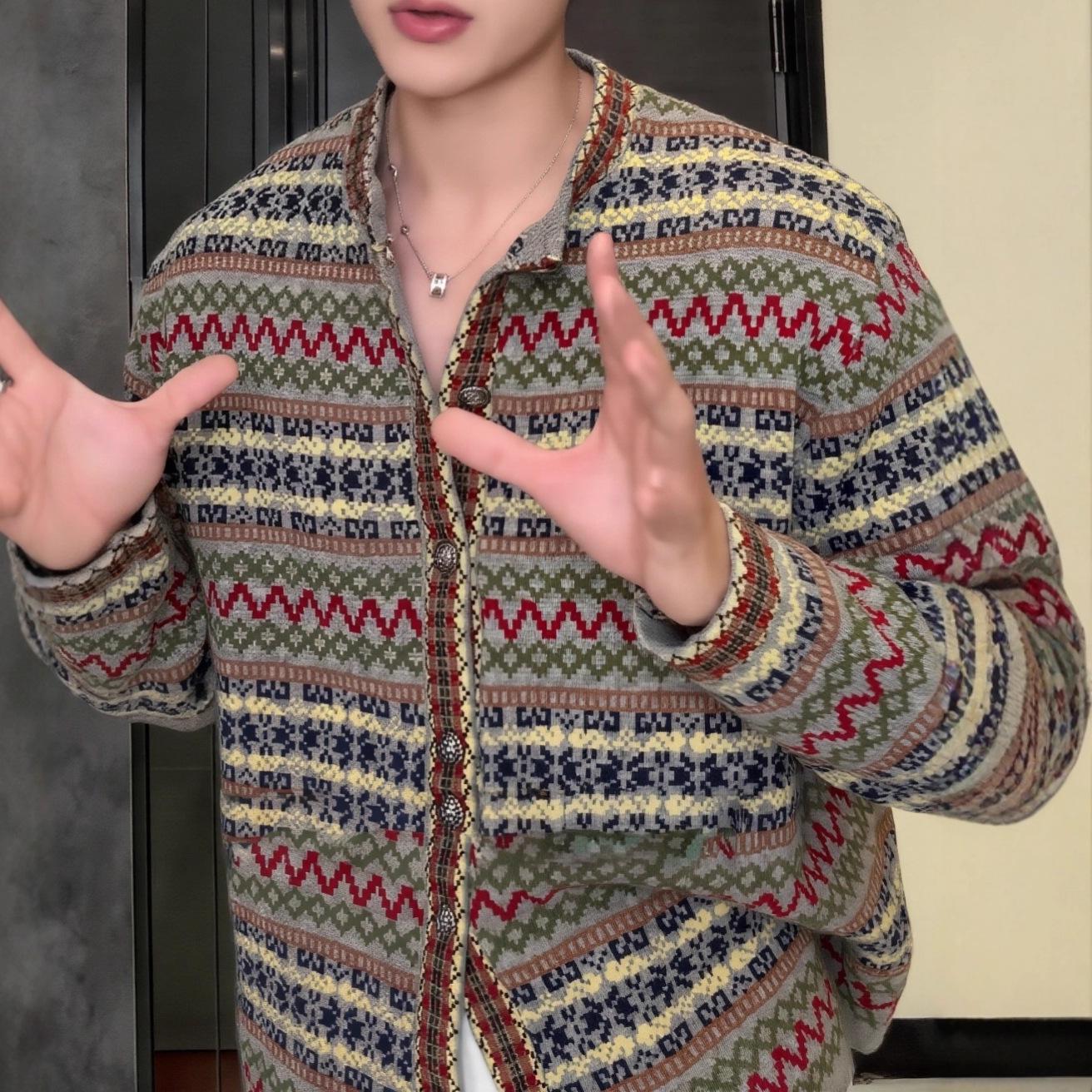 Мужской высококачественный ретро-кардиган-свитер с цветовыми блоками и деловым полосатым дизайном 2XL