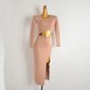 French Sexy Cut Out Long Sleeves Knitting Dress Women's Spring & Fall New Arrival Pure Color Sexy Tight Waist Slimming Slit Dress