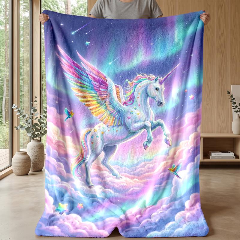 Rainbow Winged Unicorn Theme blanket Lightweight Warm Flannel Blanket Decorative Throw Blanket for Home Decoration