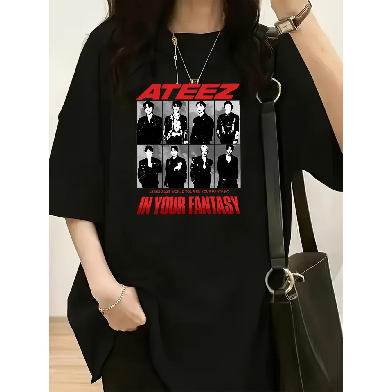 

2026 ATEEZ Летняя Мода Модный Футболка Мужчины Женщины Винтажный Топ Хип-Хоп Уличная Одежда Оверсайз Футболка Короткий Рукав Повседневная Одежда 4XL