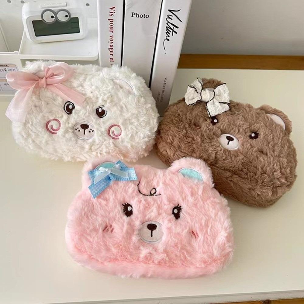 Plush Plush Pencil Case Bear Pencil Pouch Multi-Purpose Fluffy Animal Pen Bag  School Supplies