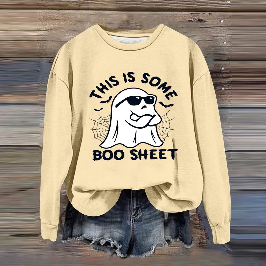 Women's Fashion Casual Long Sleeve Halloween Printed  Neck Sweatshirt