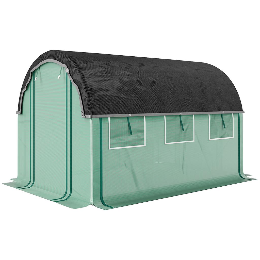 3 X 2 X 2 M Polytunnel Greenhouse with Sun Protection Net, Roll-Up Side Walls, Plastic Cover, Steel Frame, Green