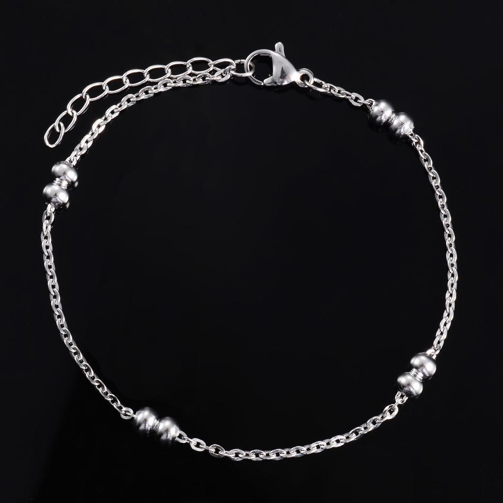 Cute Stainless Steel Beads O Chain Bracelet for Women Girl Anklet Link Foot Hand Chain with Extender Metal Jewelry Accessories