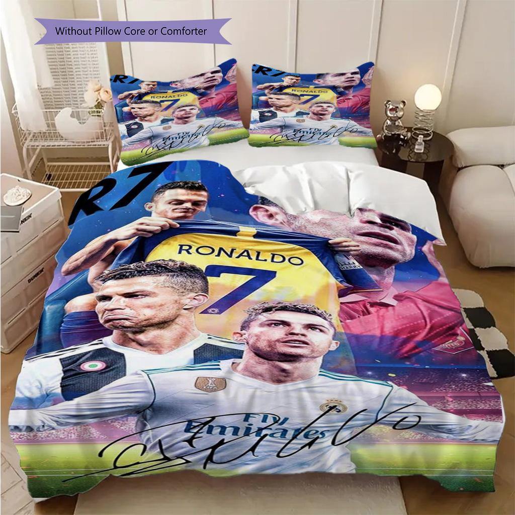 Set da calcio a tre pezzi Legacy di Cristiano Ronaldo (1 * copripiumino + 2 * federa, senza nucleo) Regalo di compleanno di Natale piatto 2D