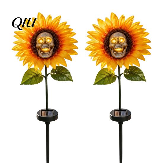 Solar Garden Lights Outdoor Waterproof Stake Light, Gothic Skull And Sunflower Statue Lamp, Halloween Decor LED Landscape for Patio Lawn Yard Pathway
