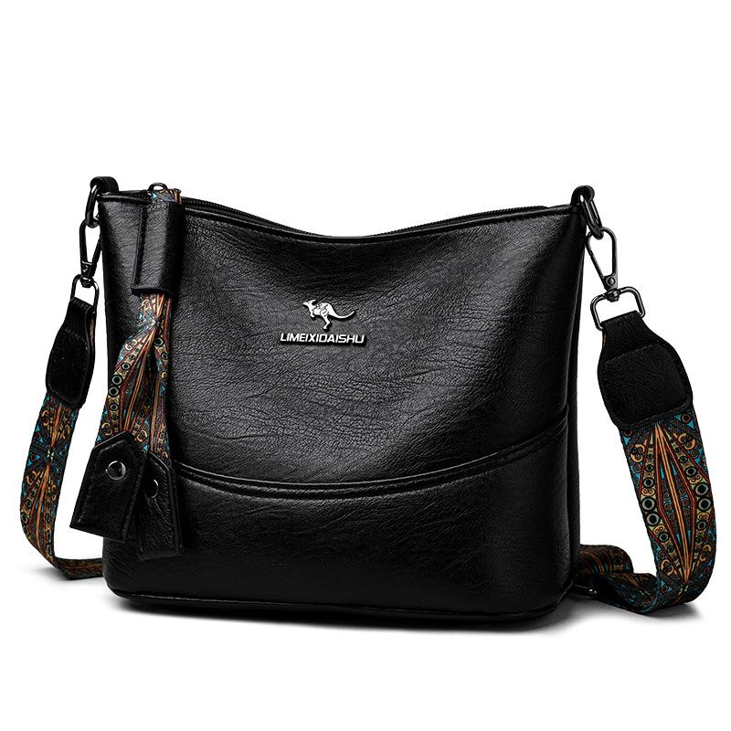 2025 Women's Versatile Embroidered Bucket Bag with Wide Strap - Large Capacity Shoulder & Crossbody