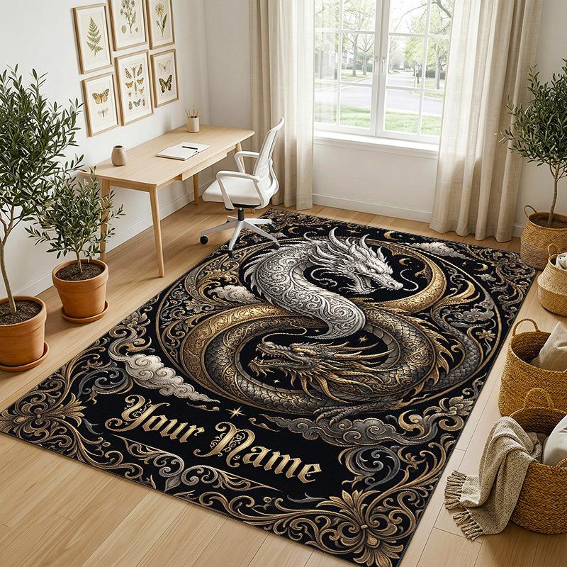 Elegant Deer Nature Theme Soft Crystal Velvet Rug Custom Name & Text Print Non Slip Floor Rug for Bedroom Living Room