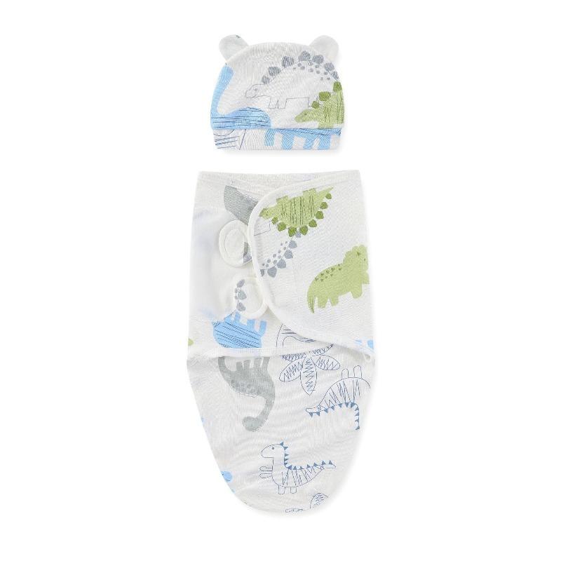 2PCS Set Newborn Swaddle Wrap with Bear Ear Hat Soft Cotton Anti‑Startle Adjustable Anti‑Kick Baby Sleepsack Breathable Infant Sleeping Blanket