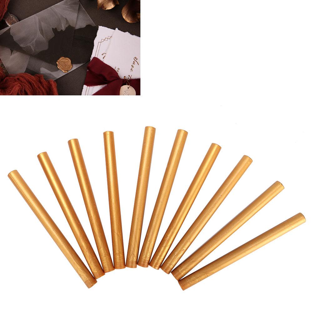 10Pcs Sealing Wax Stick Cylinder Metallic Golden Envelope Invitation Seal Stamp Accessories
