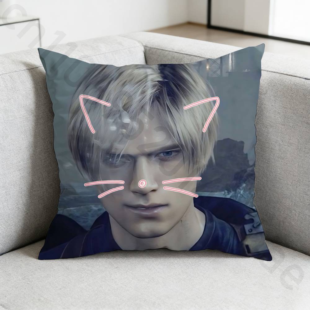 RResident Evil Leon Kennedy Pillow Case Antidustmite Pillowcase Invisible zipper silky short plush Sofa cushion cover