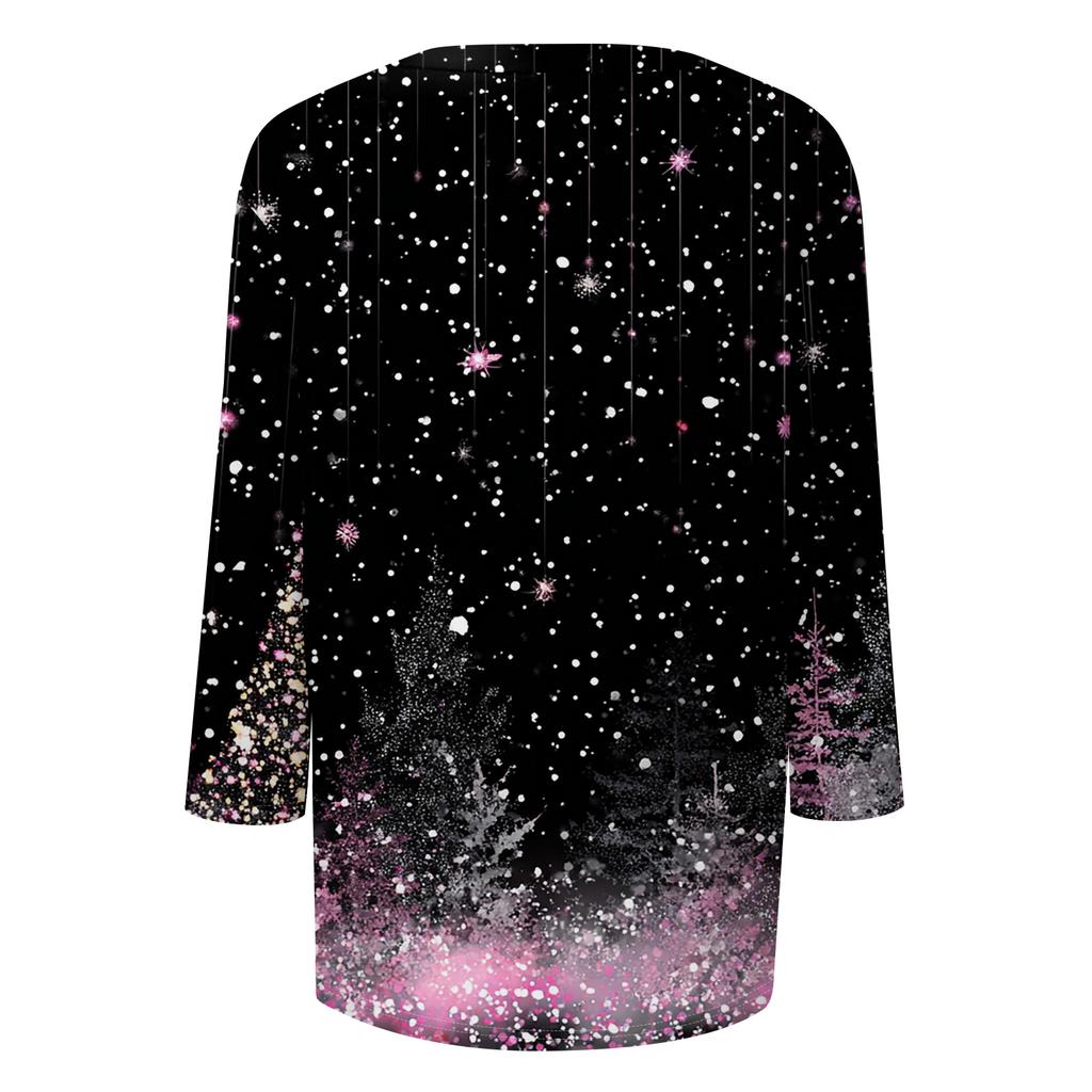 Women's T Shirt CHristmas Print 3/4 Sleeve Daily Weekend Fashion Basic V- Neck Regular Top
