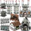 MOC Blocuri de Construcție Medievale Figurine Soldați Cavaleri Cadouri Zid de Oraș Castel Grajd pentru Cai Platformă de Testare Cuptor de Fierărie