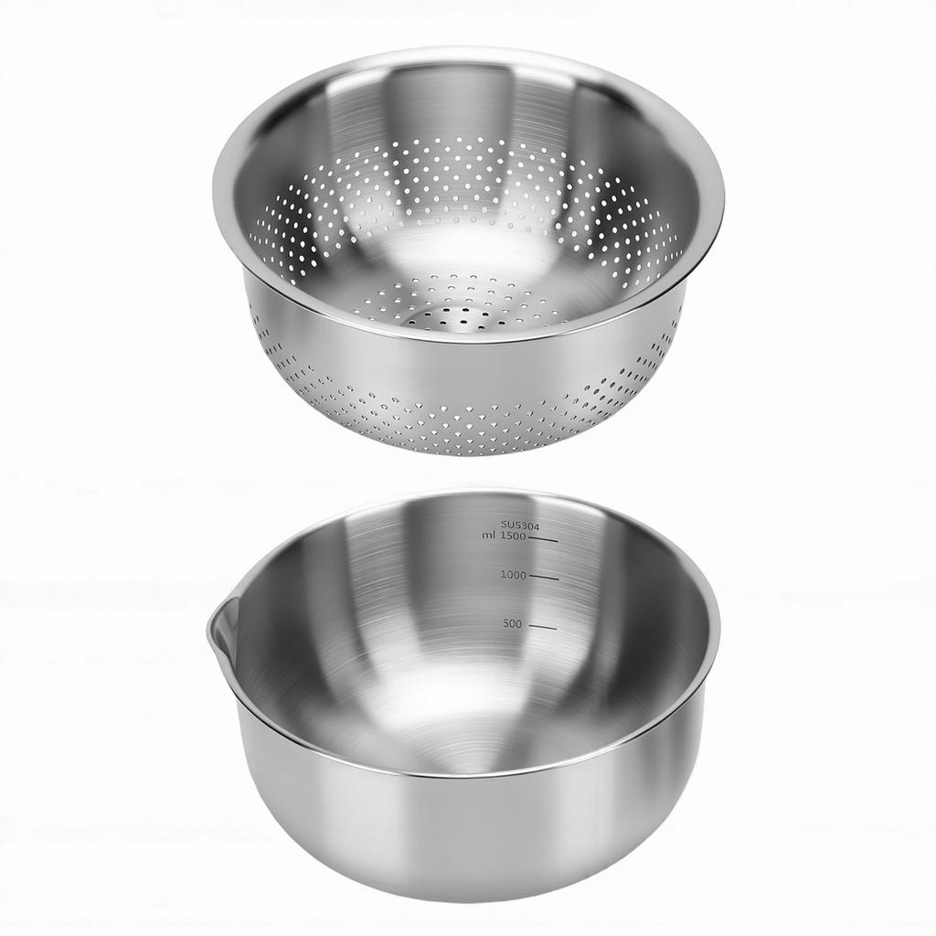 Stainless Steel Colander Bowl Set Vegetable Washing Basket Multipurpose Fruit Draining Basket for Kitchen