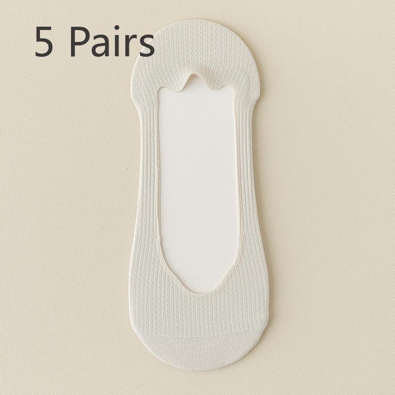 5 Pairs of Women's Summer Thin Cotton Sole Non Slip Shallow Mouth Invisible Ice Silk Boat Socks