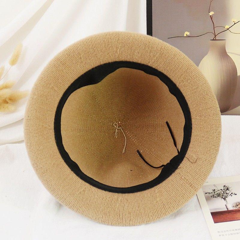 WTEMPO Cold-proof Windproof Warm Solid Color Pearl Bow Bucket Hats Women's Autumn Winter Casual Verstaile Retro Elegant Hats