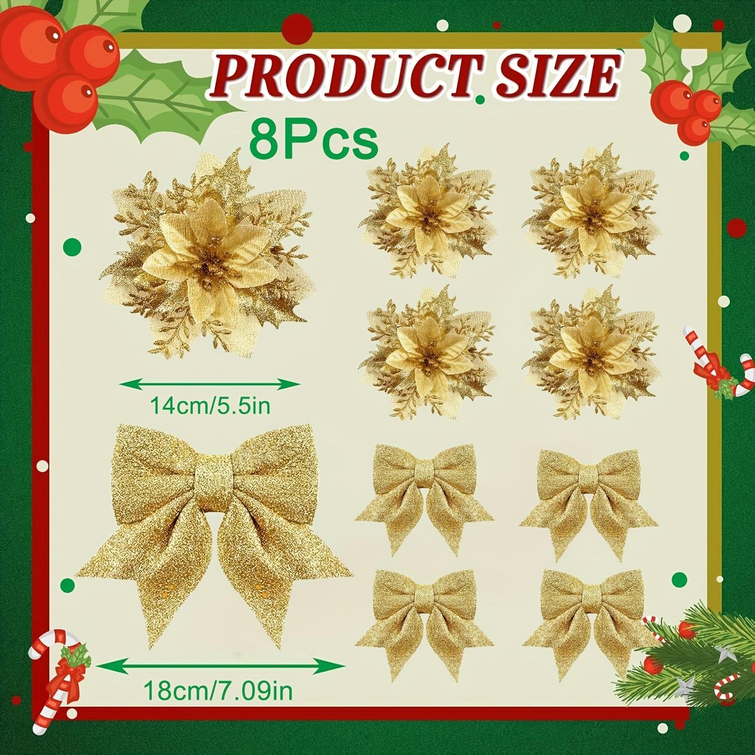 

8Pcs Glitter Christmas Artificial Flowers Bow Christmas Tree Pendant Ornaments for New Year Party Supplies Home Decor Ornament золотой