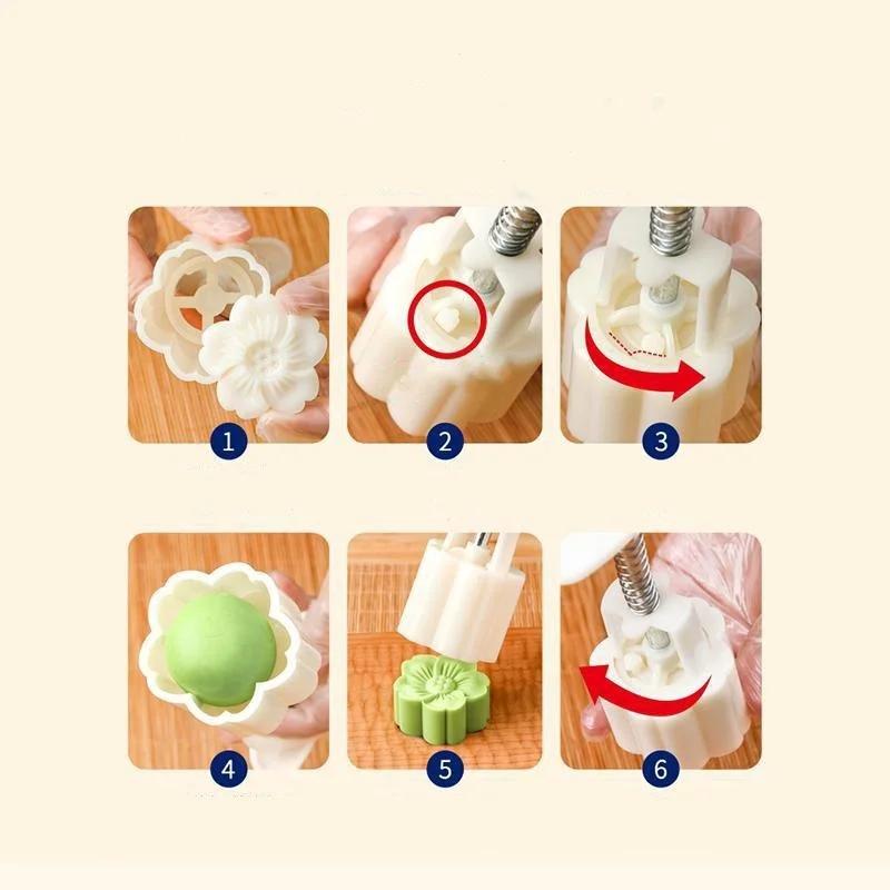 1 Set DIY Mooncake Mold Flower Shape Pastry Cake Mold Pastry Embossing Make Hand Pressure Plastic Baking Accessories Tool