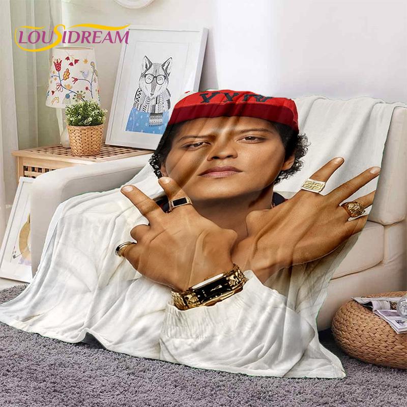 Bruno Mars 3D Singer Star Soft Flannel Blankets,Throw Blanket Comfortable Blanket for Picnic Beds Home Bedroom Cover Kids Gift
