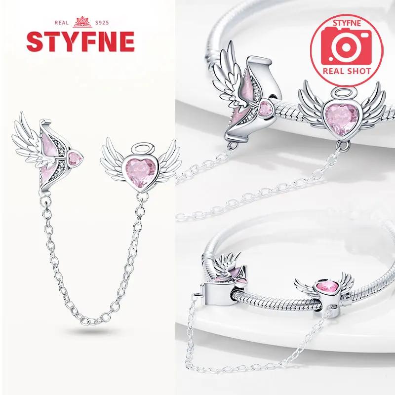 Copper Heart Beads Colorful Zircon Safety Chains Original Charm Fit Original Bracelets DIY Style Jewelry Gifts Accessory Women's