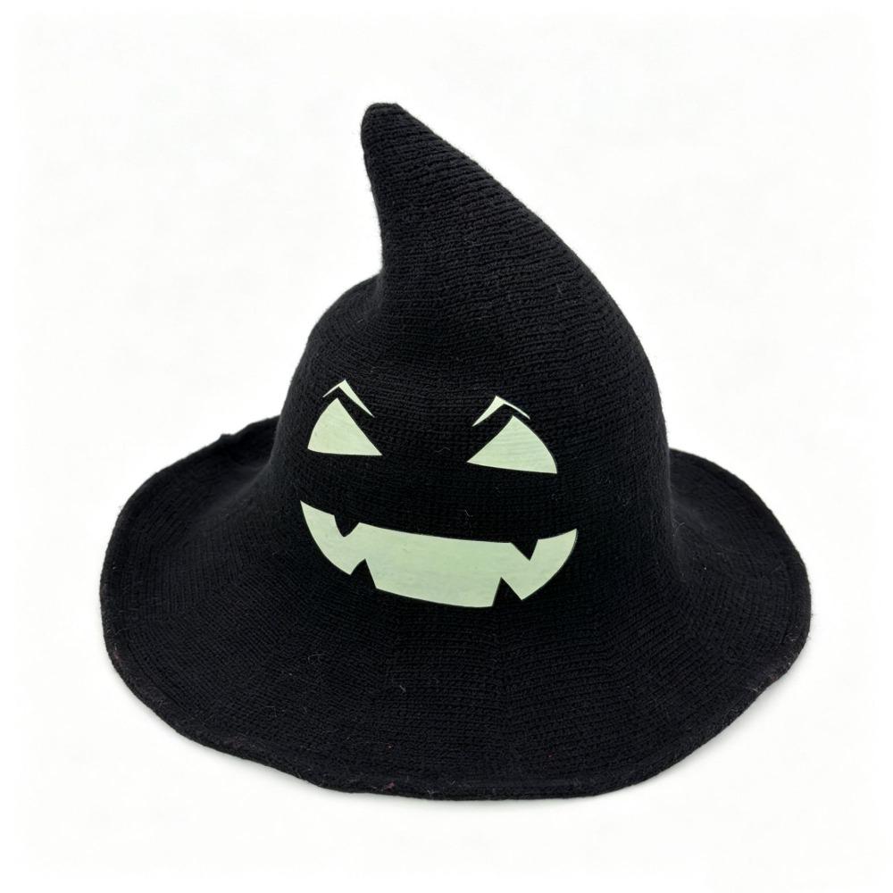 Glow Knit Halloween Witch Hat Wide Brim Pumpkin Witch Cap Simple Halloween Costume Hat Masquerade