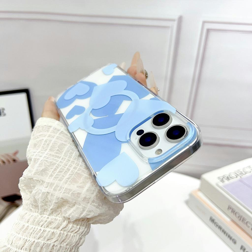 For iPhone 16 Pro Max Case Heart Pattern TPU + PC Protective Phone Cover Compatible with MagSafe