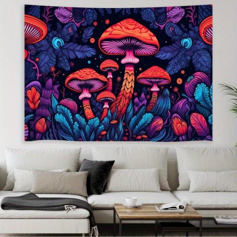 1pc Trippy Surreal Mushroom Tapestry Wall Hanging - 40x60 Inch Vibrant Psychedelic Art with Celestial Landscape, Peach Light Bei