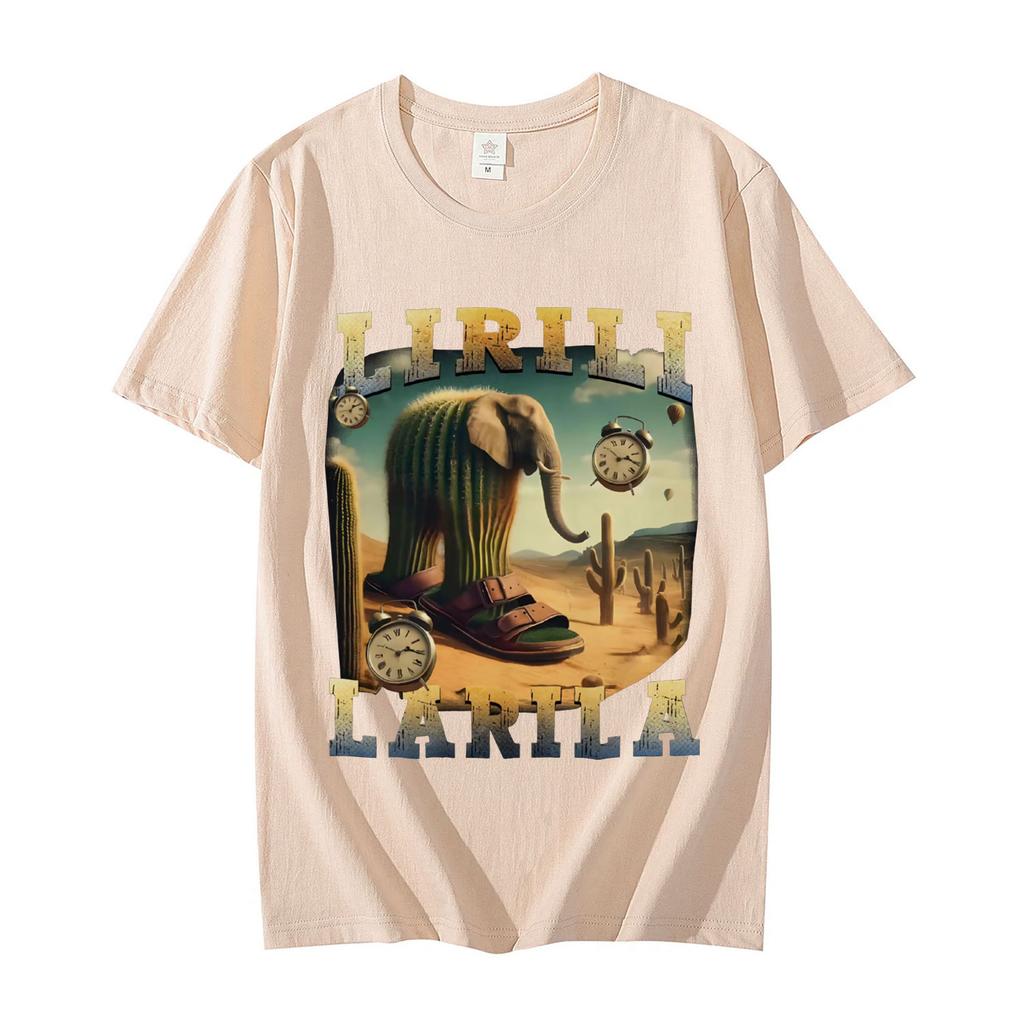 Lirili Larila Funny Italian Brainrot Meme Tshirt High Street Fashion Trend Short Sleeve T Shirt Unisex Casual Cotton Tshirts