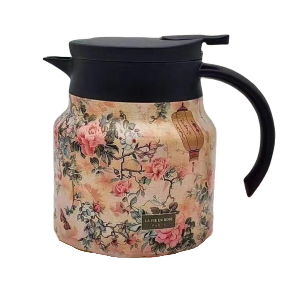 Vintage Blumenmuster Thermoskanne 316 Edelstahl Eingebauter Siebeinsatz Thermoskaraffe Edelstahl mit Deckel Kaffeekanne